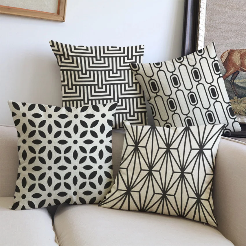 

2018 Navy Blue White /Cream Geometric Throw Cushion Covers Scandinavian Decorative Square Chair Seat Pillow case back Pillow