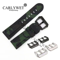 carlywet 24mm wholesale camo green waterproof silicone rubber replacement wrist watch band strap belt