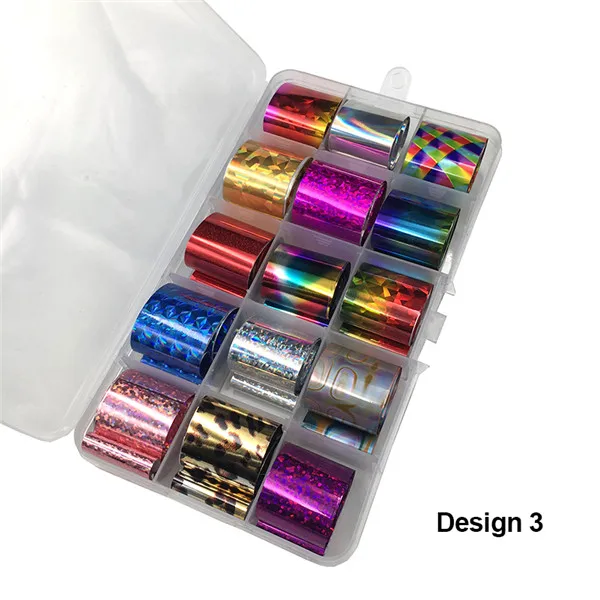 Design3 1 коробка 15 рулонов голографический набор фольги для ногтей TransparentNail Art Transfer sticker 2,5 см* 100 см Маникюр DIY Голографическая Наклейка украшения - Цвет: Design3