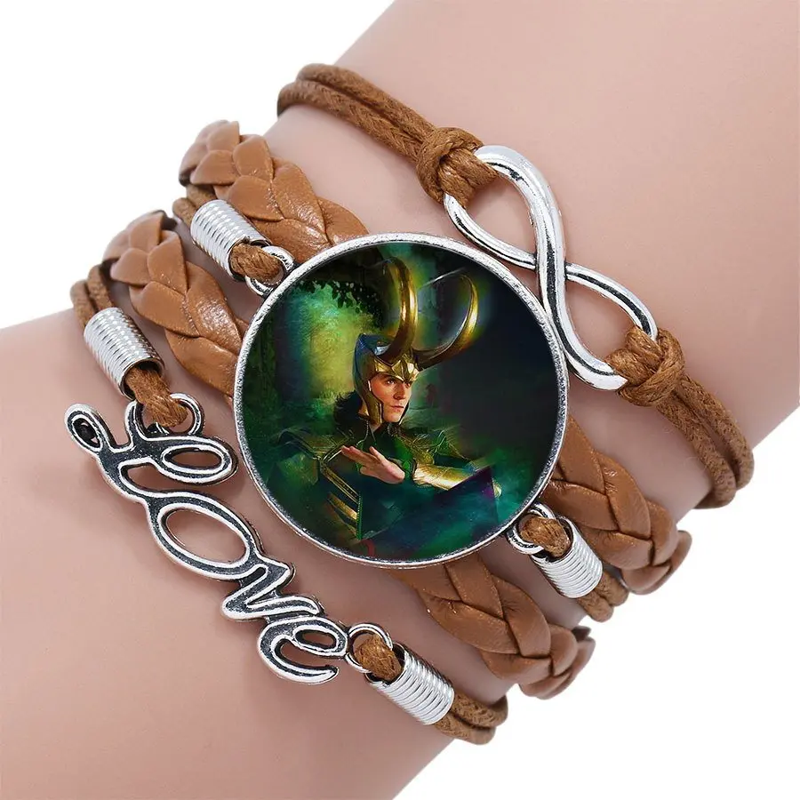 Женский многослойный браслет Maxi Loki God Of Mischief черный/коричневый кожаный с
