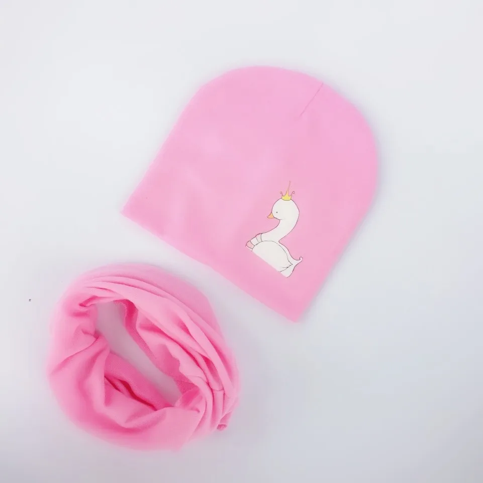 swan pink Детские шапки для девочек с мультяшным принтом; детская шапка; шапка для маленьких мальчиков; хлопковый Детский шарф с воротником; детская шапка; детская шапочка; шапки-бини - Цвет: swan pink
