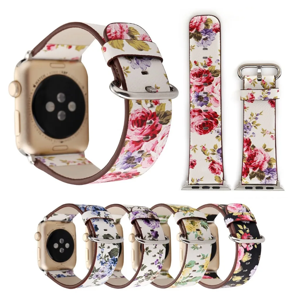 Кожаная петля Konaforen с цветочным принтом для iWatch ремешок 3/2/1 Apple Watch 42 мм 38 браслет