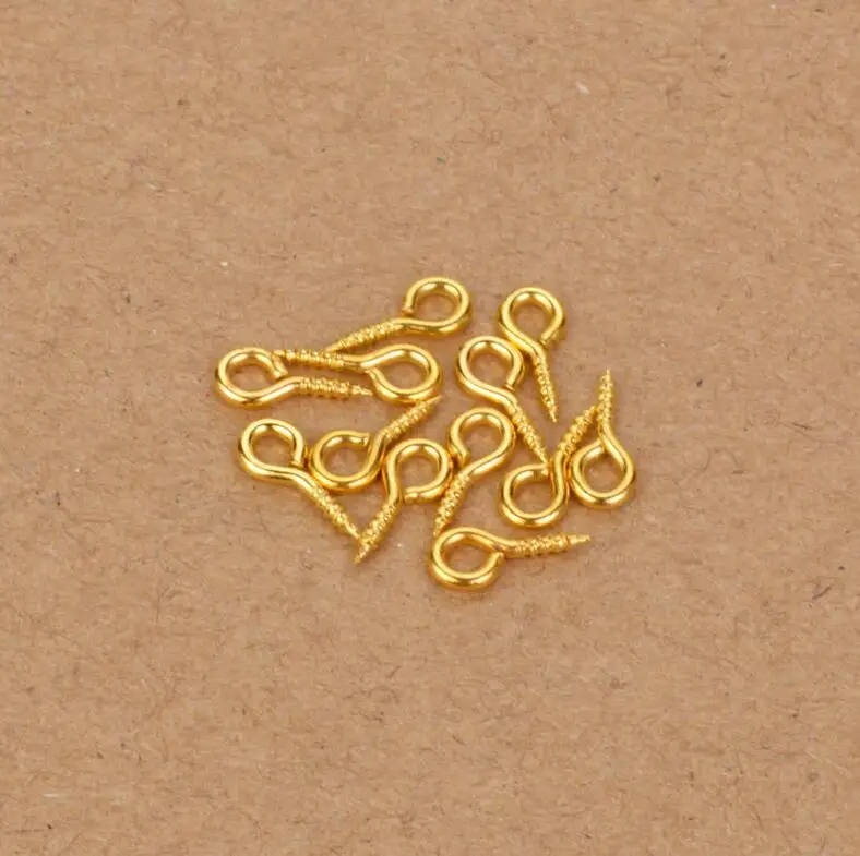 YIS Gold 200 шт. маленькие Мини-шпильки для глаз, крючки, люверсы с винтовой резьбой, золотые, серебряные, бронзовые застежки, крючки для ювелирных изделий 9*4 мм - Цвет: YIS Gold