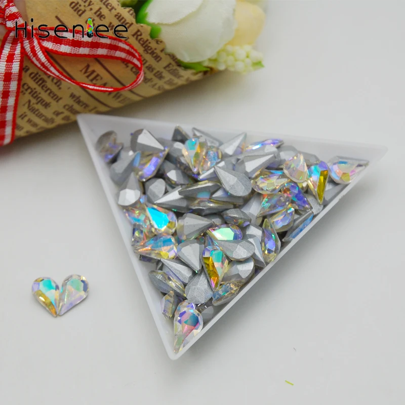 

High quality 5x8MM 100PCS charm transparent crystal glass AB color dazzling drop-shaped rhinestone DIY nail art decoration
