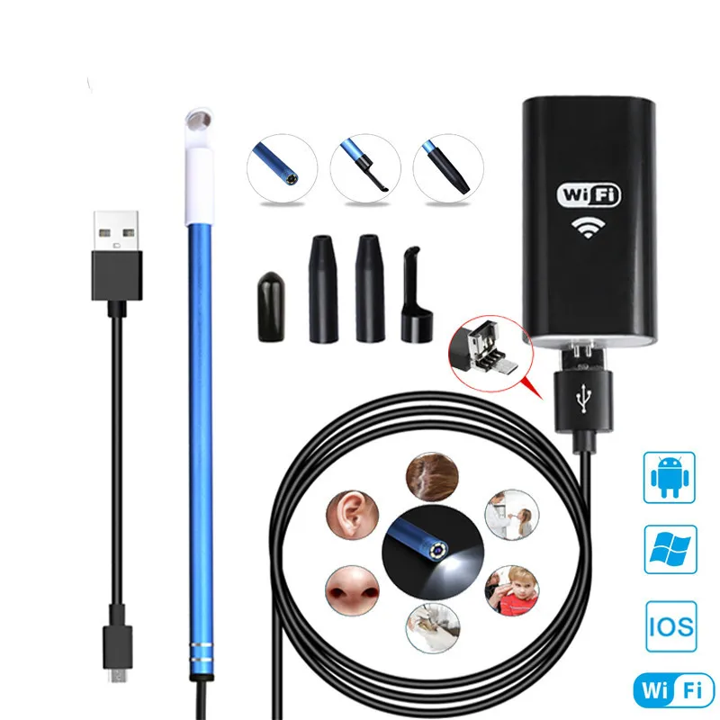 Wi Fi визуальный ушной очистки ложка Otoscope медицинский нос эндоскоп 5 мм Android Iphone
