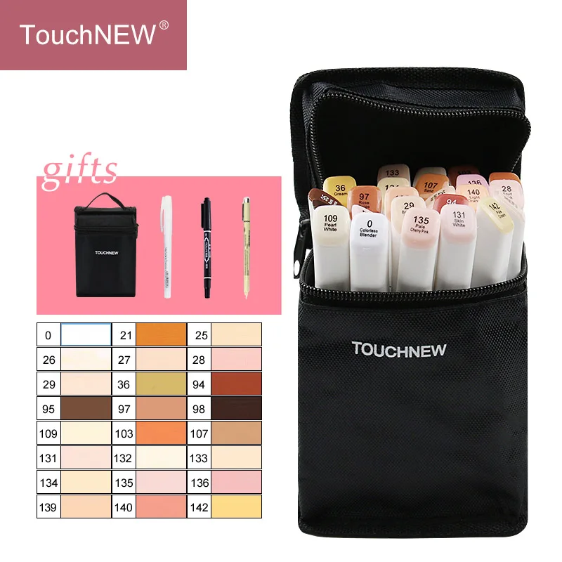 Touchnew7th-24white TouchNEW, 12/24 цветов, набор маркеров для тона кожи, двойная головка, чернила на спиртовой основе, эскизные маркеры, ручка для рисования, анимационные товары для рукоделия - Цвет: Touchnew7th-24white