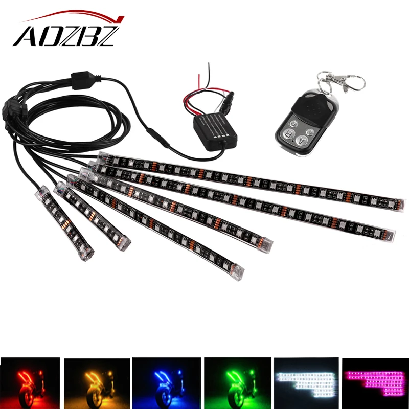 6 шт. светодиодный светильник для мотоцикла с неоновой лентой RGB 72 светодиодный s 5050 SMD Голосовое управление статические цвета вспышка выцветает стробоскоп ВКЛ ВЫКЛ
