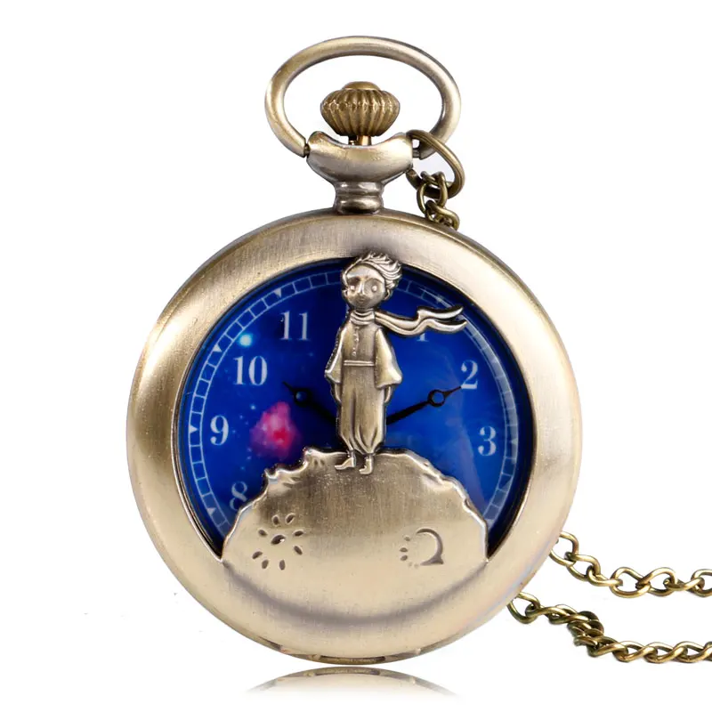 

Classic Planet Blue Bronze Cartoon Kid Children The Little Prince Analog Quartz Pocket Watch Vintage Relogio De Bolso