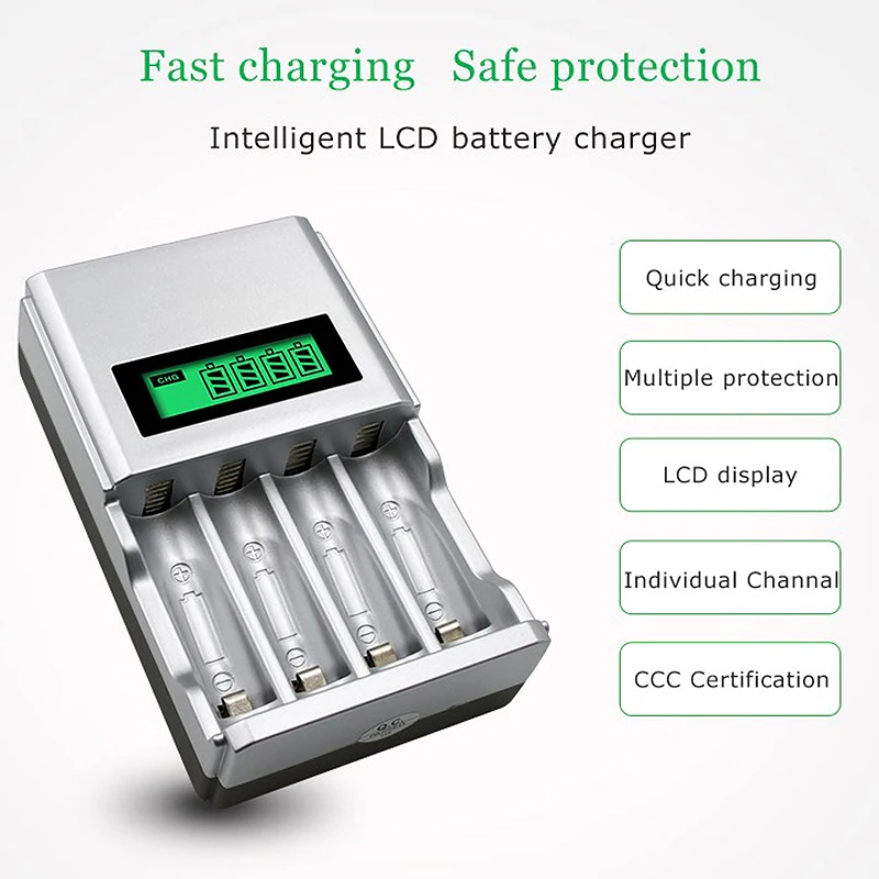 Четыре слота Lcd Смарт зарядное устройство для Aa Aaa перезаряжаемые батареи Ni-MH Ni-Cd