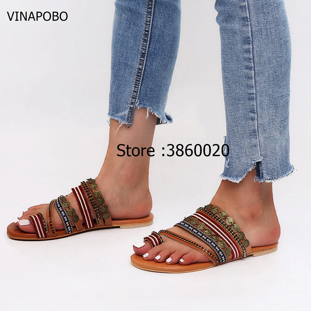 vinapobo women slippers summer sandals outdoor platform open toe rhinestone flat casual 2018 | Обувь