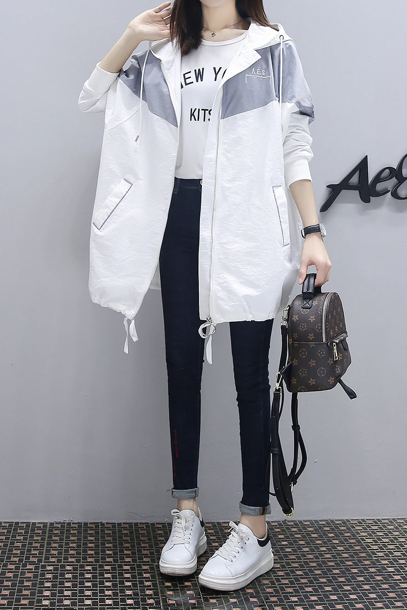 

Autumn 2019 New Korean Version Loose Large Size Hooded Student Windwear Mid-long Outerwear Female Spring