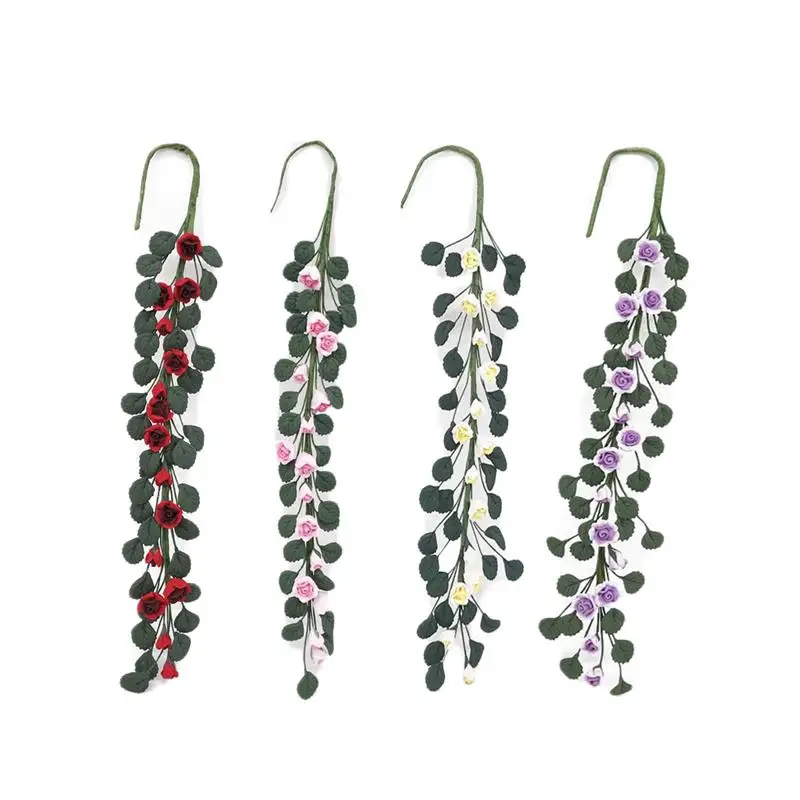 Искусственный цветок розы плюща лоза Мини Кукольный дом Сад Роза струны качели подвесной гирлянда Декоративный букет растения Цветок
