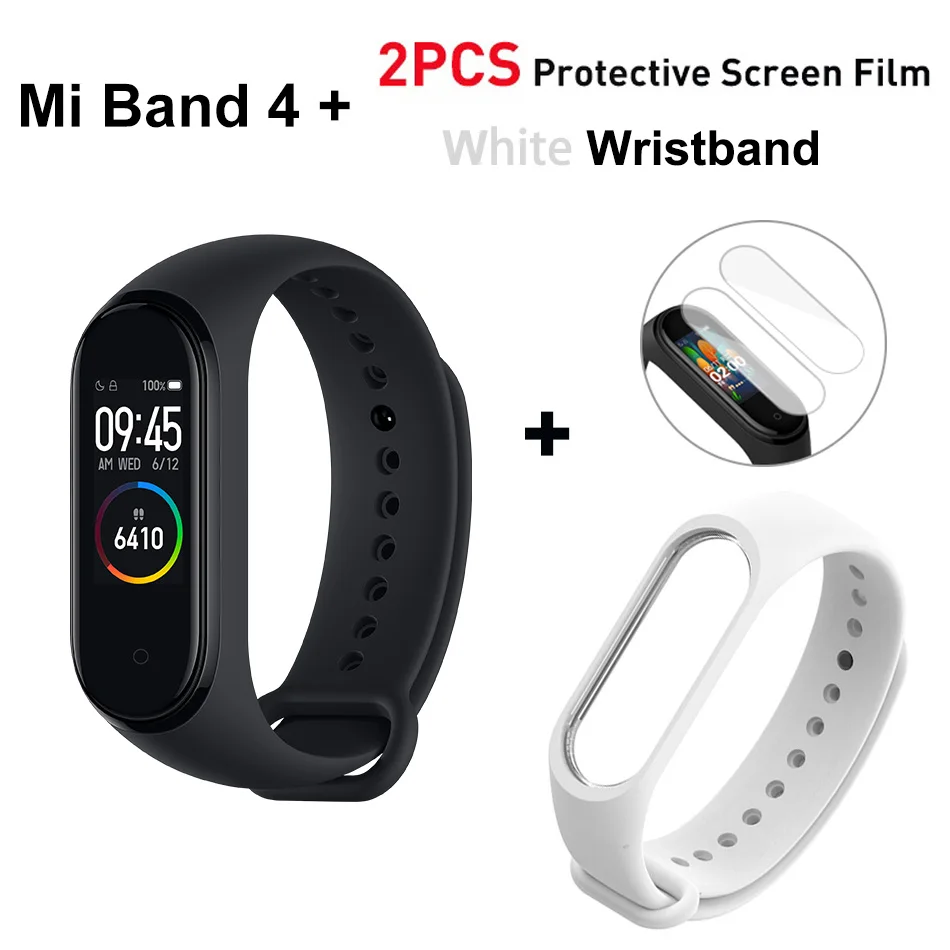 Band 4 add white Глобальная версия Xiaomi mi Band 4 Фитнес пульсометр Смарт-часы 0,9" AMOLED цветной сенсорный экран mi band 4 мгновенное сообщение 135 мАч - Цвет: Band 4 add white
