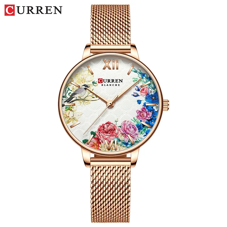 S-rose Женские наручные часы Curren черные часы из нержавеющей стали сетчатые кварцевые наручные часы женские повседневные очаровательные часы для дам relogios feminino - Цвет: S-rose