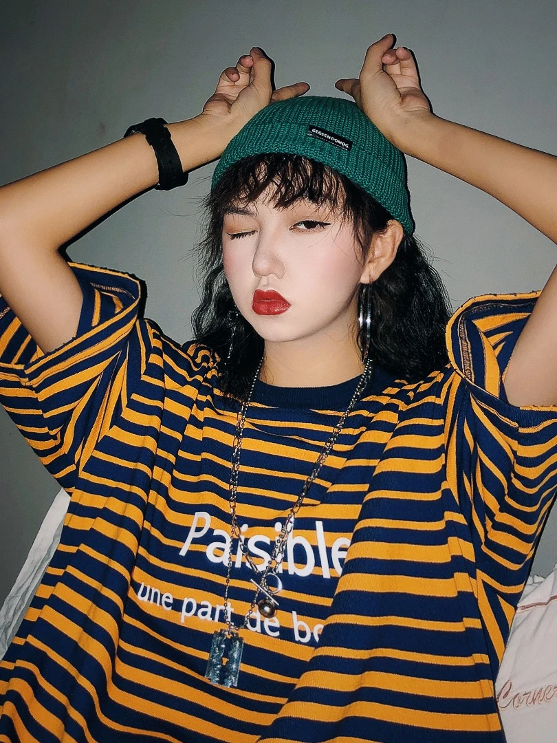 Jasmine's Домашняя цветная полосатая футболка boyfriend Fenersize большая версия средних и