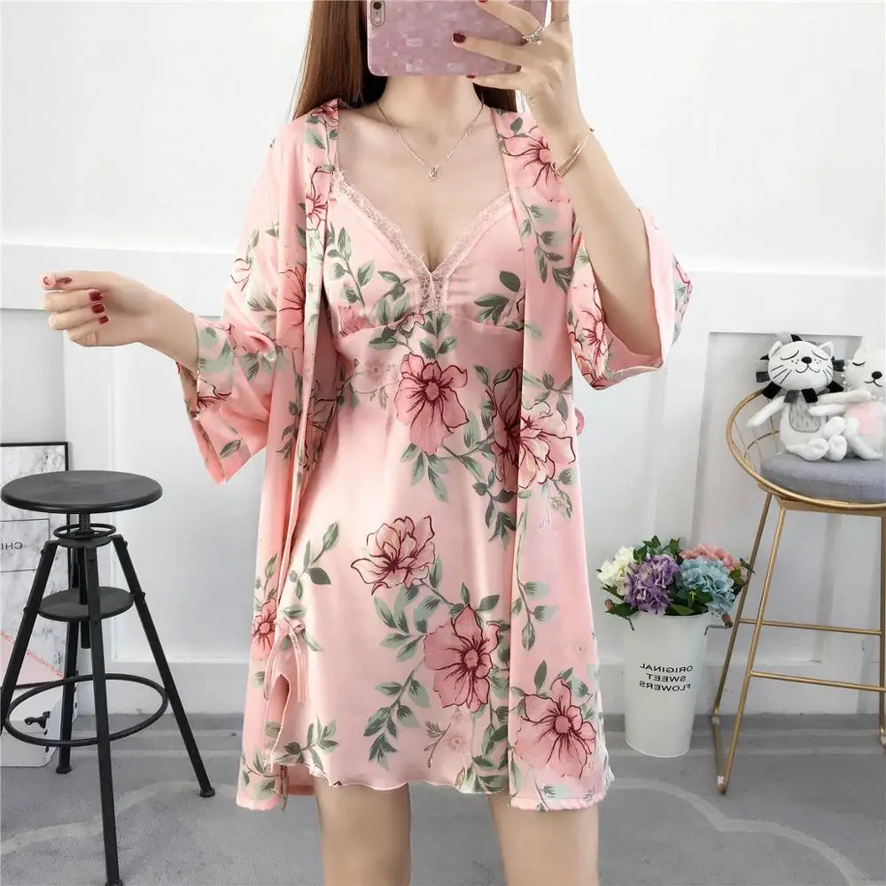 Пижама для женщин с принтом 4 шт. искусственный шелк пижамный комплект сатиновая