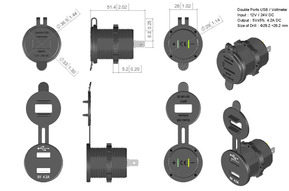 Вольтметр и измеритель напряжения с двумя USB портами 12 В/24 В|usb port socket|usb charger socketauto