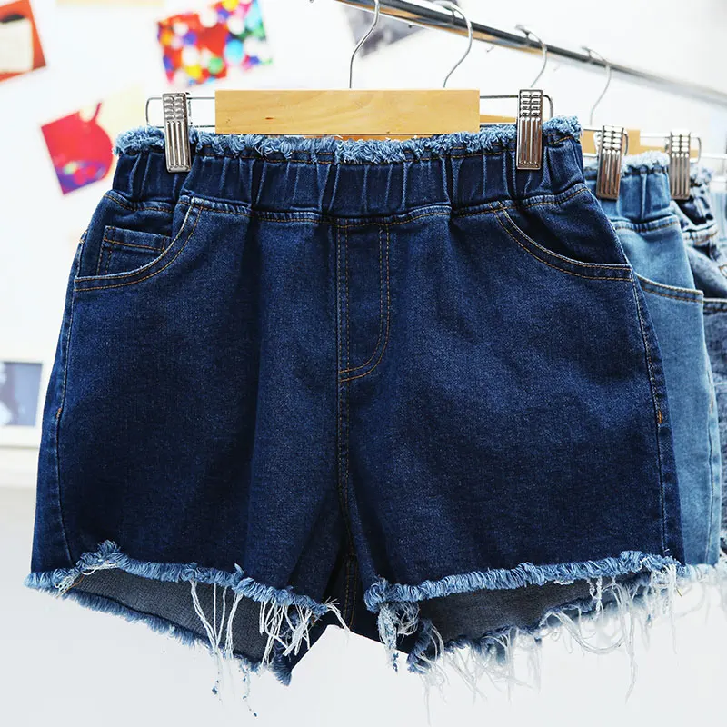 Рваные джинсовые шорты с эластичной резинкой на талии Женские винтажные в стиле