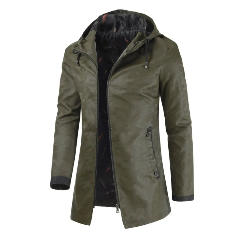 Army green Мужская ветровка пальто Новое поступление мужская куртка весна осень Повседневная камуфляжная верхняя одежда с капюшоном средняя Стильная мужская одежда - Цвет: Army green