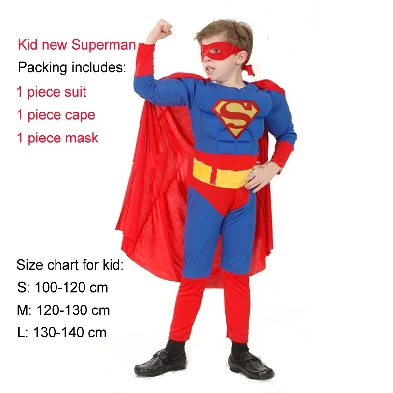 Kid new superman Костюм Пурим на Хэллоуин, костюм Человека-паука, Бэтмена, СУПЕРМЕНА для мальчиков, Детский карнавальный костюм супергероя, Мстители, одежда для костюмированной вечеринки - Цвет: Kid new superman