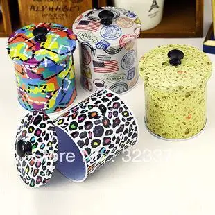 Mini canister leopard print postmarked butterfly caddy candy tea flowering tin box iron round storage 6.2*8.5cm free ship|Коробки и