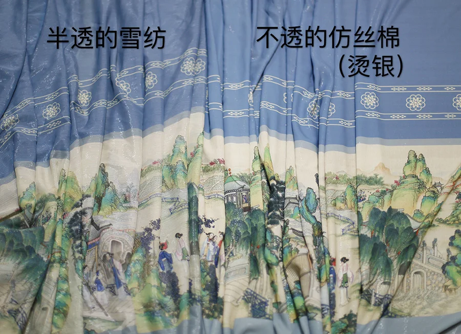 

Hong Lou Meng Red Dream Scenes Painting Blue Fabric Chinese Han Classic DIY Fabric For Dress Costumes Curtain Background Decors