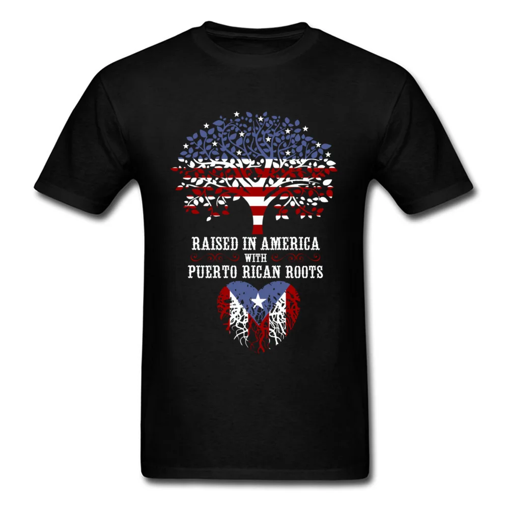Flag Tree Raised In America With Puerto Rico Roots Men Unique T-shirt Wholesale High Quality Cotton Tops & Tee Shirts