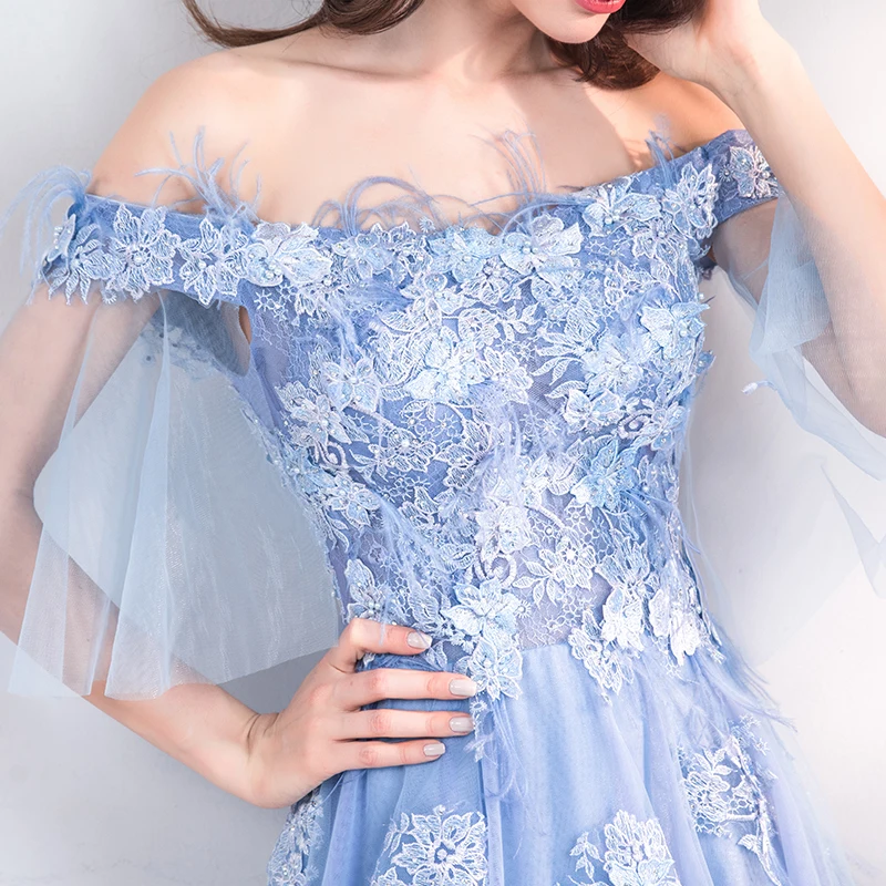 Женское вечернее платье SSYFashion Элегантное синее кружевное в пол 2019|Вечерние