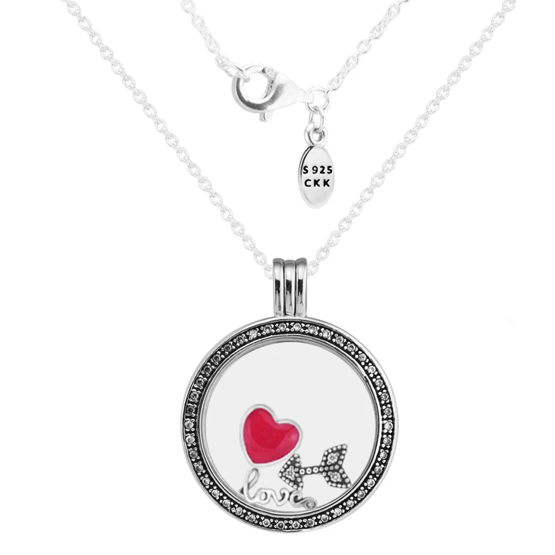 Большой FANDOLA плавающей медальон кулон и Necklacew с любовь чувства Petites 100% 925 пробы серебряные ювелирные изделия