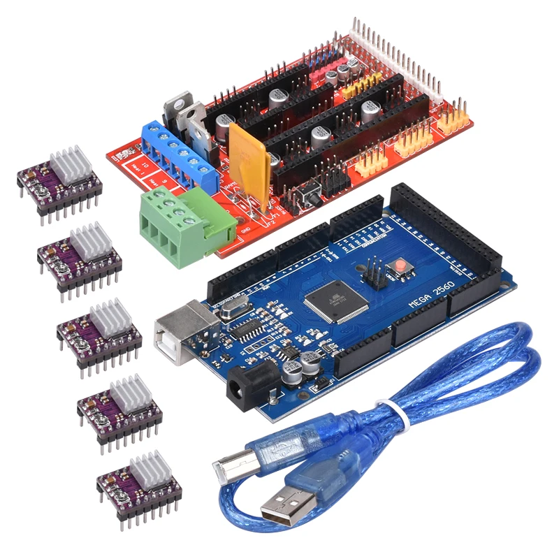 1 шт. Mega 2560 R3+ 1 шт. RAMPS 1,4 панель управления+ 5 шт. DRV8825 шаговый двигатель привод Перевозчик Reprap