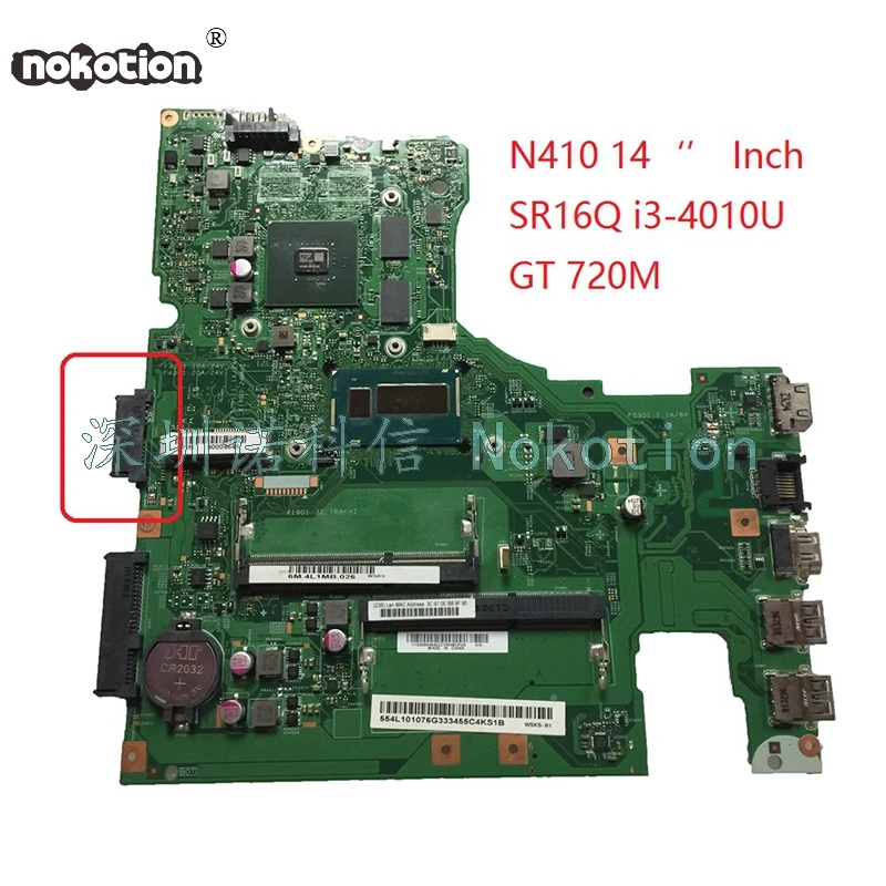 

Материнская плата NOKOTION 48.4L106.011 для ноутбука Lenovo N410 14 дюймов с SR16Q i3-4010U ЦП GT720M HD 4400 материнская плата