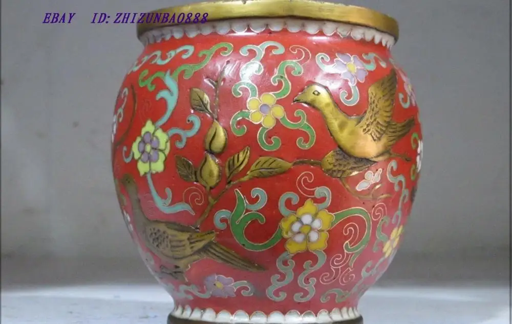 Китайские бронзовые Перегородчатые красные цветы и летучая птица Дикие гуси