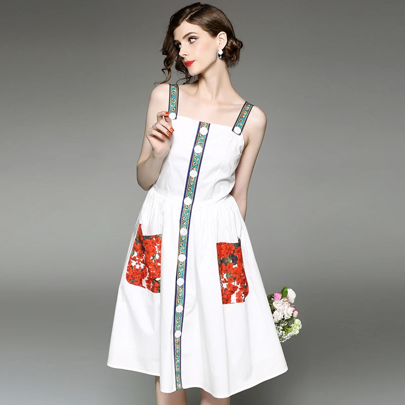 XL Женская Летняя обувь платье большой Леди модный бренд карман с цветочным