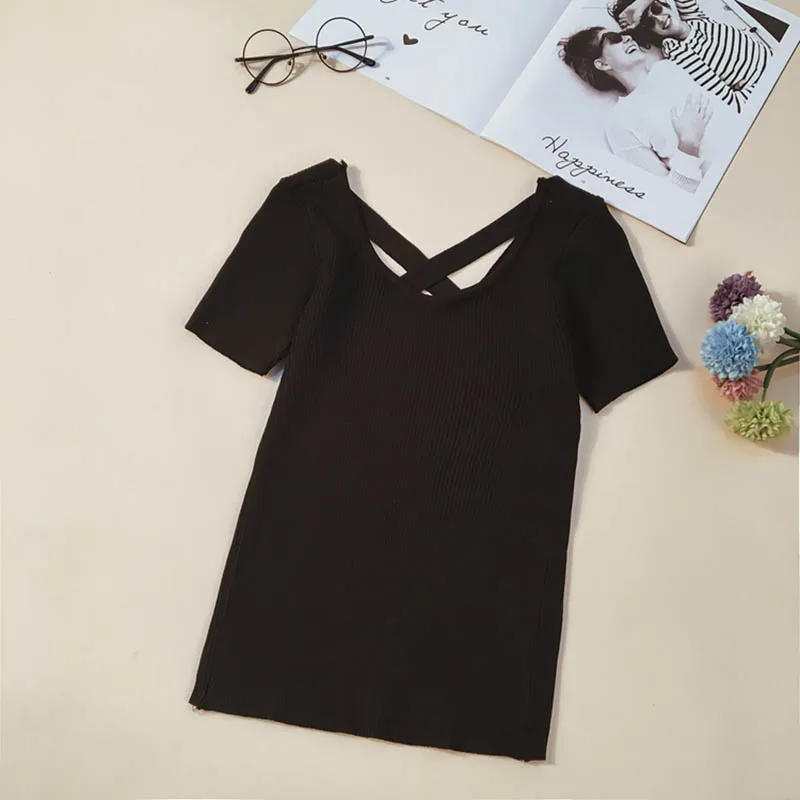 Топ женский трикотажный с V образным вырезом на бретелях|Топы| |