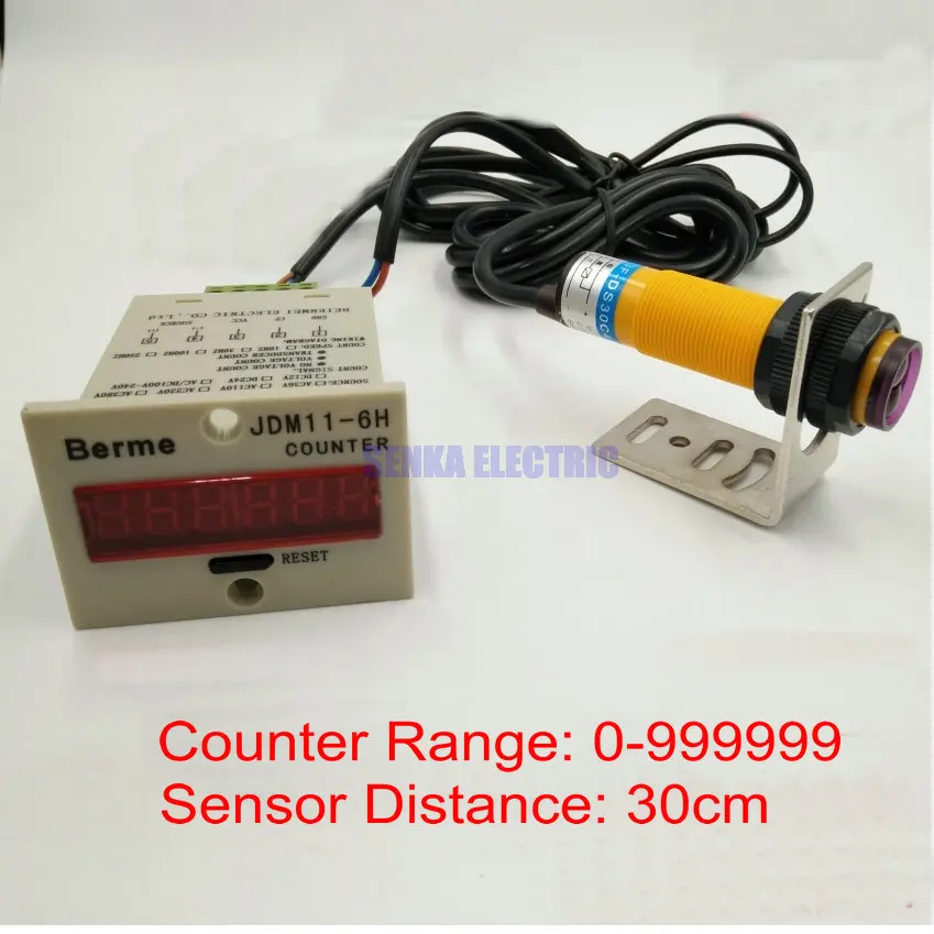 6 цифр 1-999999 цифровой счетчик с 10-30 см регулируемый 10-36VDC NPN фотоэлектрический