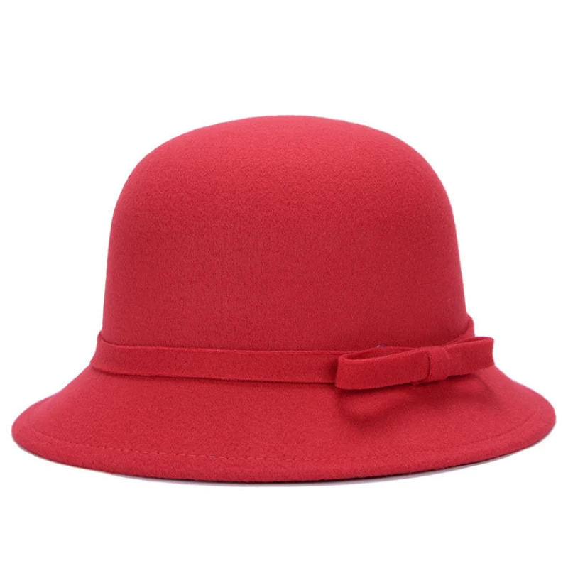

HT1218 New Fashion Women Winter Hats Solid Plain Wool Felt Bowler Hats Retro Female Fedoras Elegant Brand Bow Cloche Bucket Hats