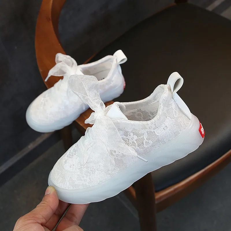 Autumn Kids Shoes 2018 Fashion Lace Mesh Casual Children Sneakers Girl Princess Breathable Sport Shoe Lacing Party Dress |
