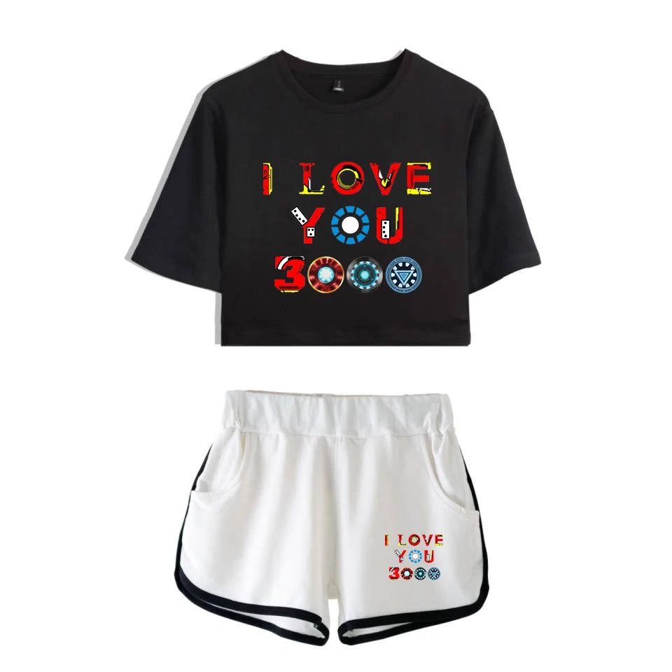 I Love You 3000, комплект из двух предметов, женские летние футболки в стиле Харадзюку, укороченный топ, сексуальный спортивный топ для фитнеса,, 2 шт., Endgame