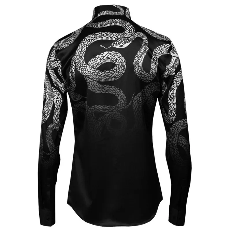 2021 Новинка Готический стиль Со змеиным принтом с длинным рукавом рубашки Slim Fit