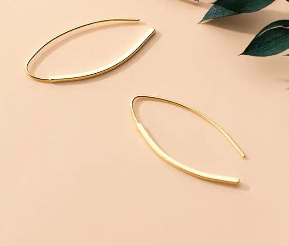 gold Минималистичные 1 пара настоящие. Твердые ювелирные изделия из стерлингового серебра 925 пробы глянцевые "U" серьги-Крючки очаровательные GTLE2746 - Цвет камня: gold