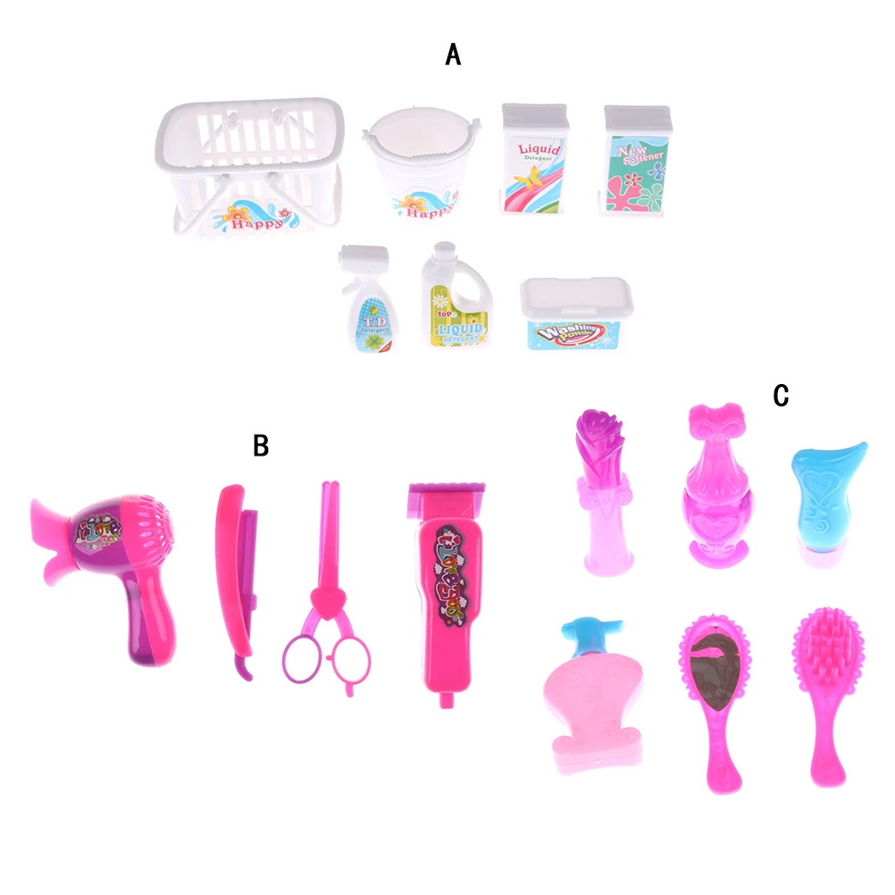 

1Set Mini Doll Kitchen Cleaning Sets Dollhouse Furniture Accessories For Doll Hair Dryer Makeup Set Funny Toys