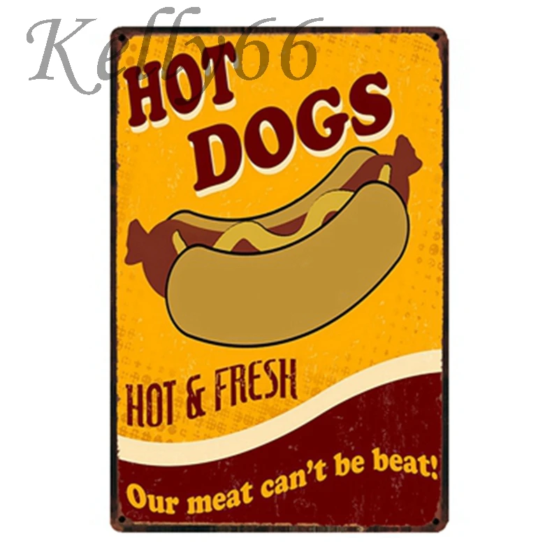 

[ Kelly66 ] HOT DOGS Vintage Metal Sign Tin Poster Home Decor Bar Wall Art Painting 20*30 CM Size y-1503