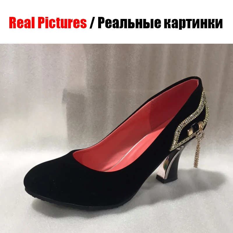 BONJOMARISA/лучшее качество, большие размеры 31-43, весенние женские туфли-лодочки на высоком каблуке с кристаллами элегантные вечерние женские туфли для свиданий женская обувь