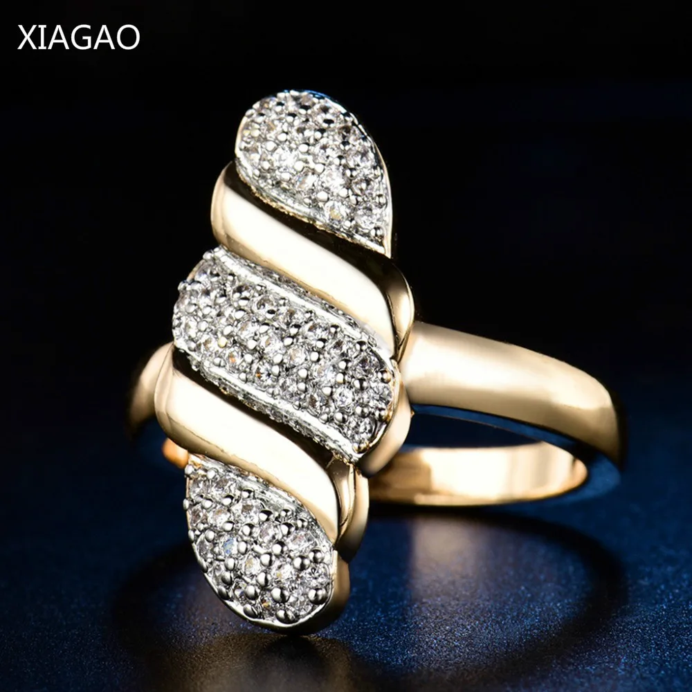 Фото Женское кольцо с кристаллом из циркония XIAGAO золотого цвета аксессуары для