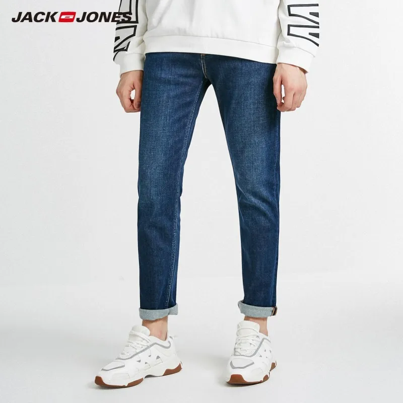 JackJones зимние мужские удобные хлопковые повседневные джинсы тонкие темно-синие