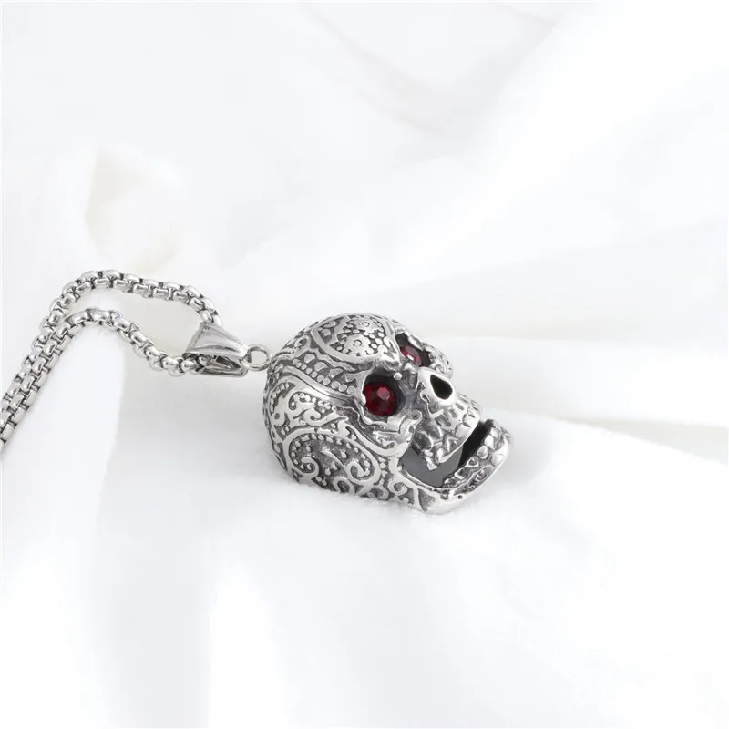 

Punk Men Necklace Pendant Stainless Steel Gothic Skull Hallowmas Party Jewelry 24" Cable Chain