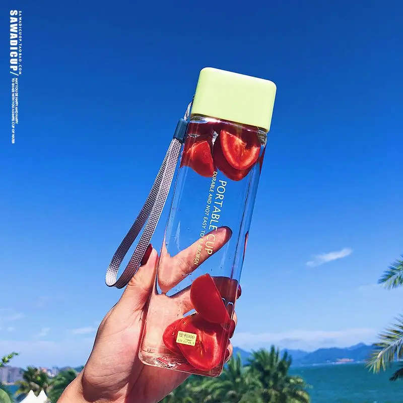 GREEN Бутылка не содержит БФА; напитки, стекло, пластик, Спортивная бутылка, герметичный горшок, квадратный портативный, для леди, детей, Небьющийся чайник для напитков - Цвет: GREEN