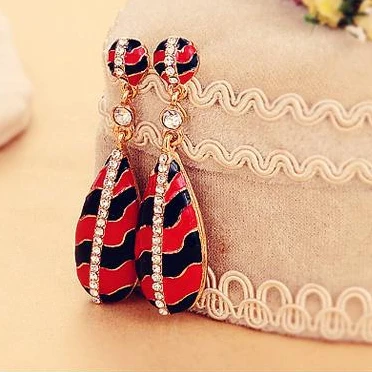 Traditional Ethnic Zebra Vintage Women Sparking Rhinestone Glaze Water Drop Earrings E2284 | Украшения и аксессуары