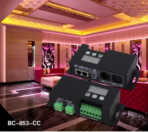 

BC-853; декодер 3CH DMX-PWM; Вход DC12-24V; выход 6A * 3CH