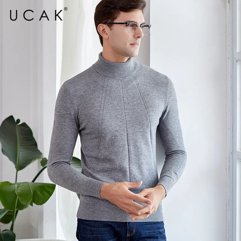 Мужской кашемировый свитер UCAK толстый теплый с высоким воротником из